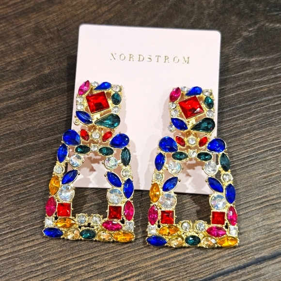 NEW Nordstrom Multi-Colored Gem Statement Earrings - Picture 1 of 6